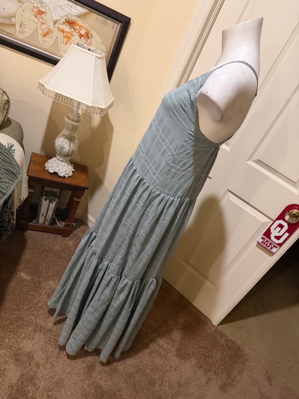 Lulu's Light Sage Grid-Texture Tiered Maxi Dress - Picture 4 of 12